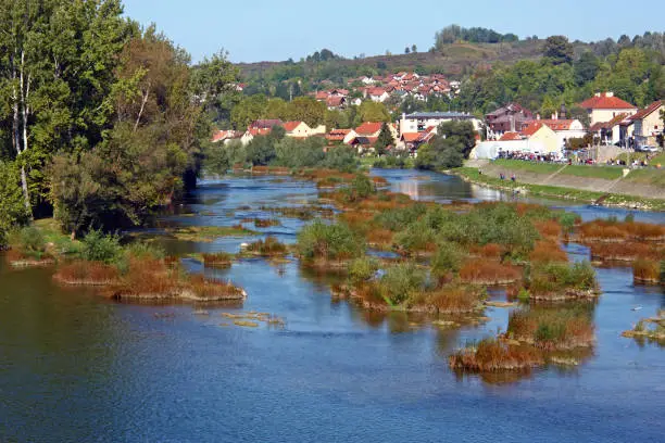View of Una river near city of Hrvatska Kostajnica, Croatia