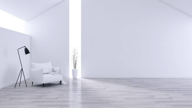istock Spacious Modern and minimalis Living Room, black & white interior design  ,White sofa on wood flooor ,3d rendering 999824554