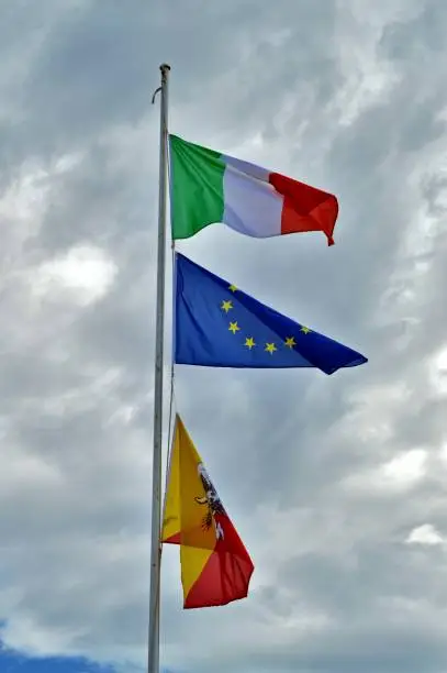 Italy, European Union and Sicily Flags