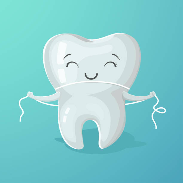 Cute Healthy White Cartoon Tooth With Dental Floss Oral Dental Hygiene  Stock Illustration - Download Image Now - iStock