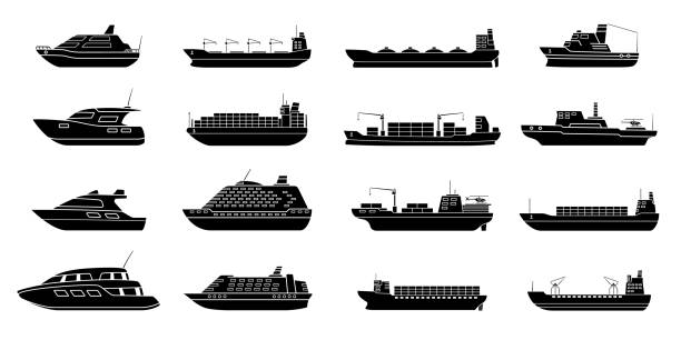 商業貨物船のセット。海の交通機関車。ボートを輸送します。 - タンカー点のイラスト素材／クリップアート素材／マンガ素材／アイコン素材