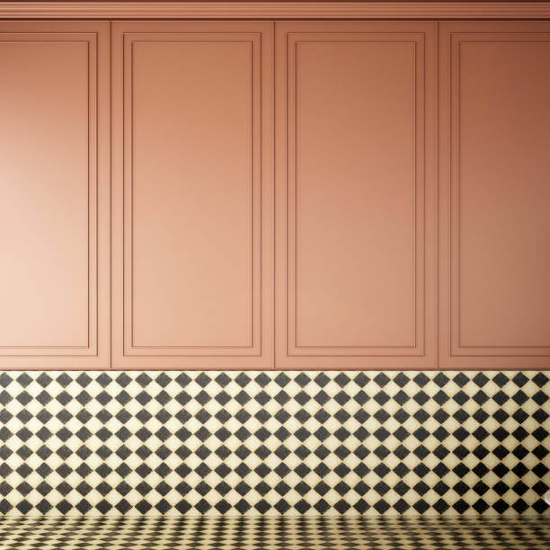 istock interior design for empty space living area or reception with on tile floor and deep pink color classic&tile wall background / 3d illustration,3d rendering 999840104