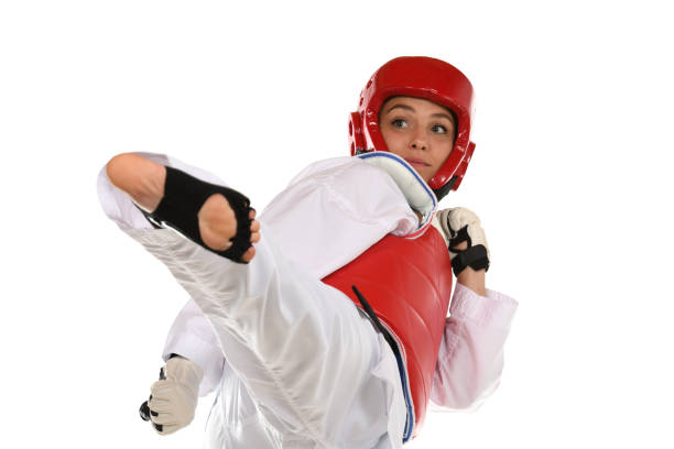 plausch seite kick - padding tae kwon do helmet karate stock-fotos und bilder