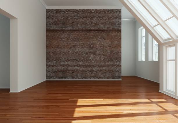 istock Empty room with white walls, windows and parquet 999851700