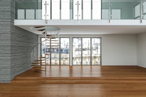 istock Empty room with white walls, windows and parquet 999852166