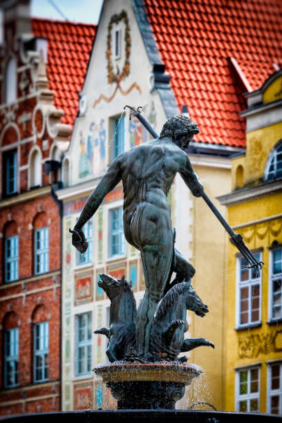 Neptun Fountain, Gdansk, Poland. The sculpture's project was made by Abraham van den Blocke, the statue was made by Piotr Husen. The sculpture was cast from bronze in 1615