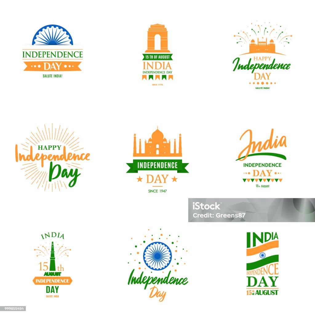 Design templates set for Independence Day of India,15th August. Greeting cards collection. Vector clipart. Independence Day - Holiday stock vector