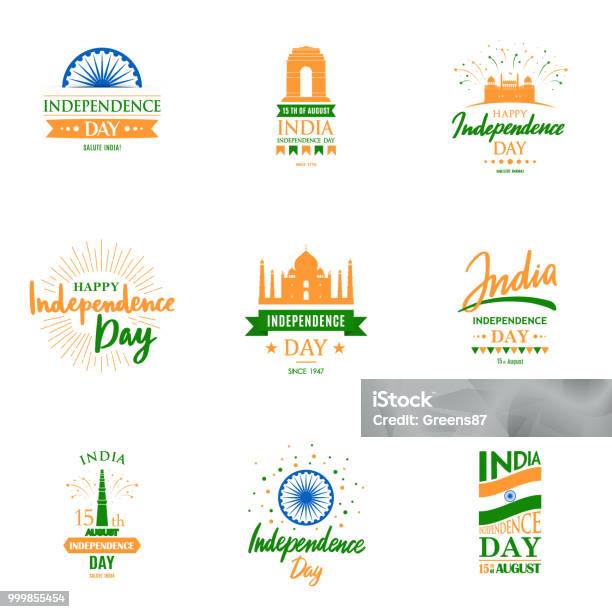 Design Templates Set For Independence Day Of India 15th August Greeting Cards Collection Vector Clipart Stock Illustration - Download Image Now