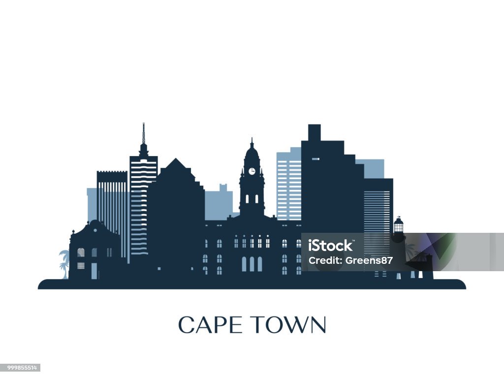 Cape Town skyline, monochrome silhouette. Vector illustration. Cape Town stock vector
