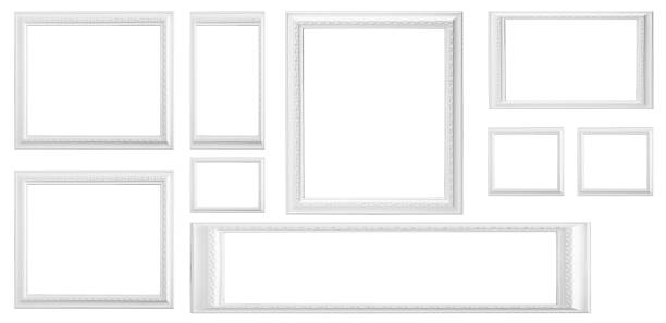 istock Set white wooden photo frame isolated white background. 999858562