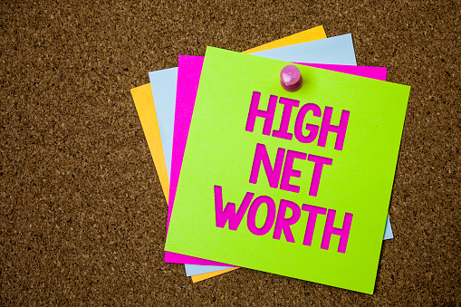 Text sign showing High Net Worth. Conceptual photo having high-value Something expensive A-class company Postcards various colour brown background lovely thoughts message memories