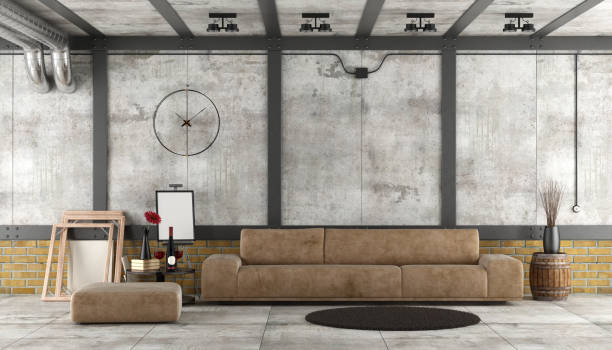 istock Living room in a loft with concrete and brick wall 999884408
