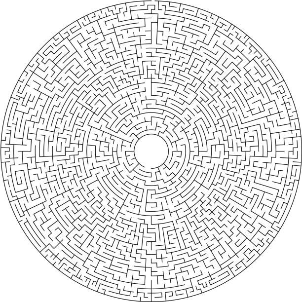 labyrinth / kreis labyrinth mit eingang und ausgang. - labyrinth stock-grafiken, -clipart, -cartoons und -symbole