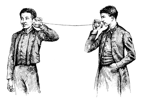 ilustrações, clipart, desenhos animados e ícones de pode telefone - communication connection can tin can phone