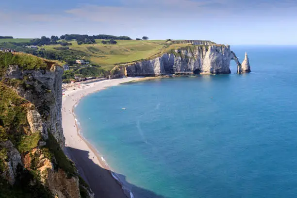 Spectacular white chalk cliff near Etretat Normandy, France