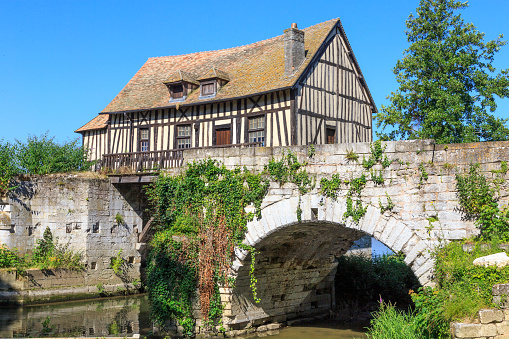 Old timbered water mill over the Seine, Vernon, Normandy France