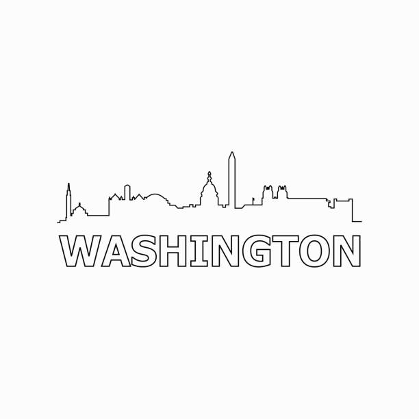 washington manzarası ve simgesel siluet siyah vektör simgesi. washington panorama. amerika birleşik devletleri. abd - washington dc stock illustrations