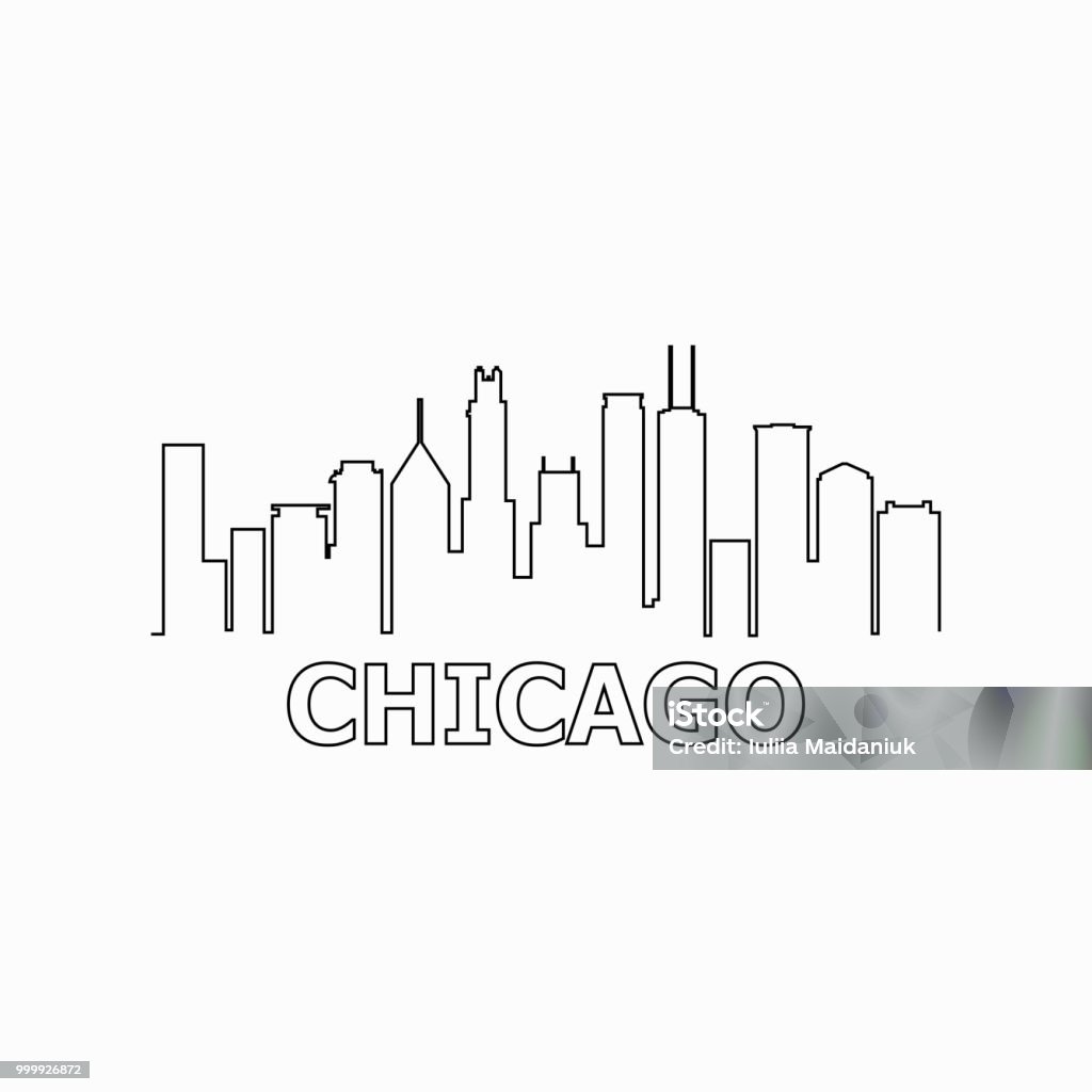 Skyline di Chicago e punti di riferimento silhouette icona vettoriale nero. Panorama di Chicago. Stati Uniti d'America. USA - arte vettoriale royalty-free di Chicago - Illinois