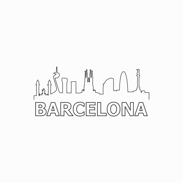 바르셀로나 스카이라인과 랜드마크 실루엣 블랙 벡터 아이콘입니다. 바르셀로나 파노라마입니다. 스페인 - barcelona stock illustrations