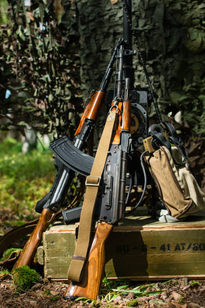 istock military base, machine guns stand near the headquarters 999940776