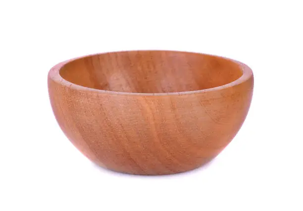 empty wooden bowl on white background