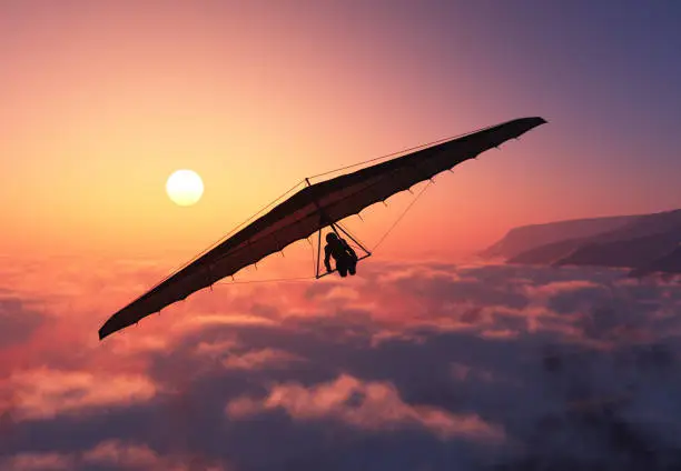 Glider flight over the clouds..3D render