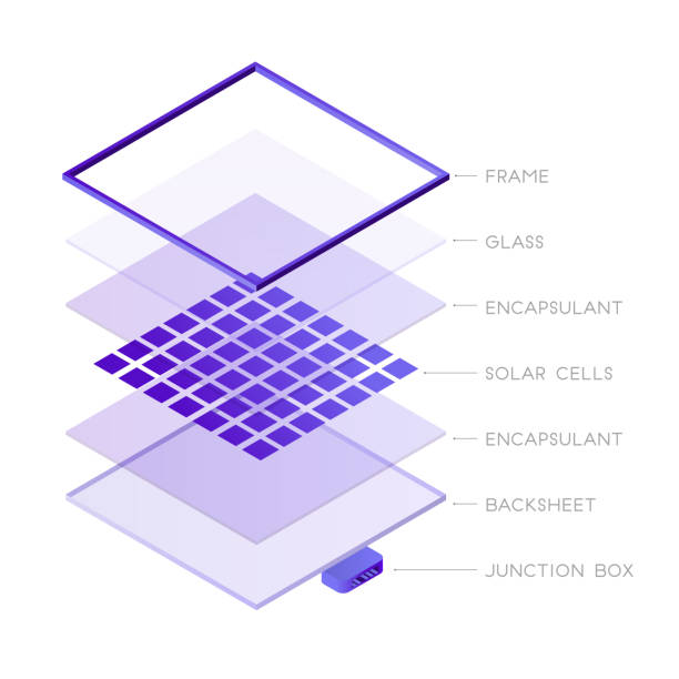 Parts of solar panel photovoltaic system isometric design. Solar panel components 3D icon vector infographic element, illustration isolated on white background. Parts of solar panel photovoltaic system isometric design. Solar panel components 3D icon vector infographic element, illustration isolated on white background lunar module stock illustrations