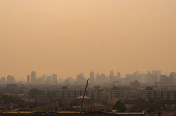 istock Cityscape urban skyline in the mist or smog 999979632