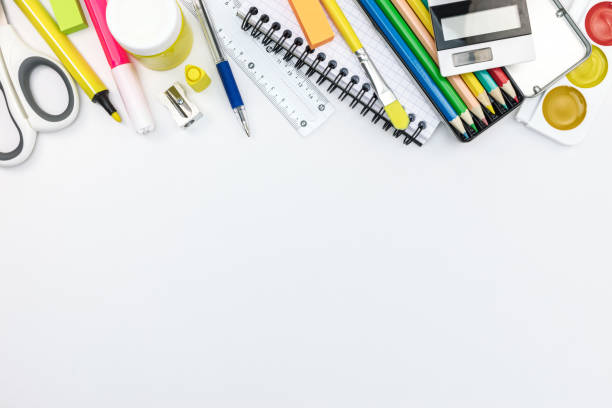 istock school stationary and tools for kids. pencils, paints, notebooks on white background 999984176