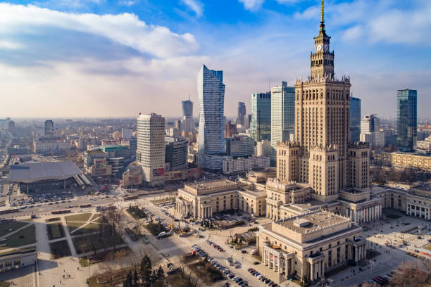 Sunny Warsaw City centre in the sunshine warsaw stock pictures, royalty-free photos & images