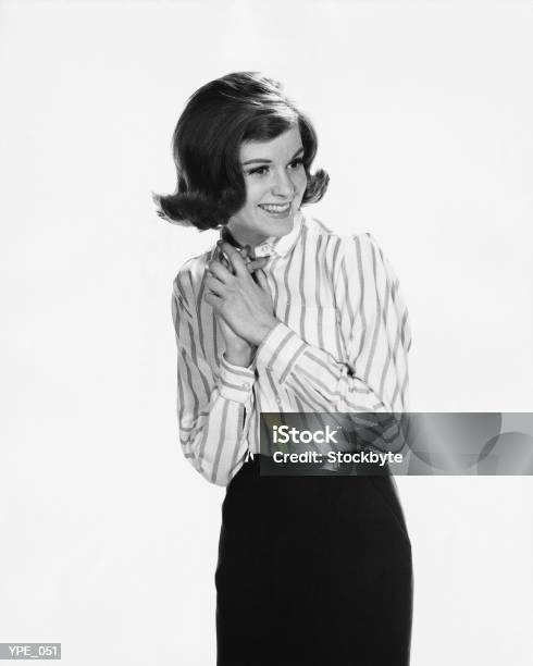Woman With Clasped Hands Against Chest Stock Photo - Download Image Now - 1950-1959, Adults Only, Black And White