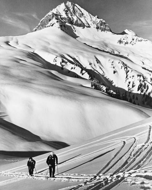 пара лыжные гонки на горы - ski skiing telemark skiing winter sport стоковые фото и изображения