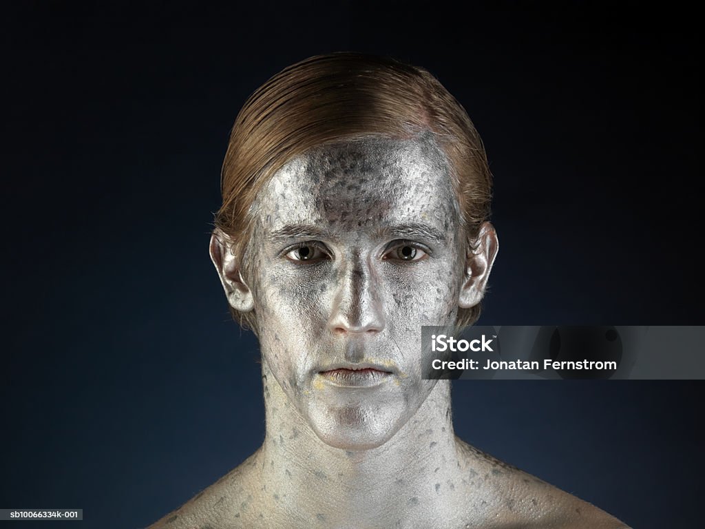 Man painted to imitate fish, portrait, close-up - Royalty-free Geschminkt gezicht Stockfoto