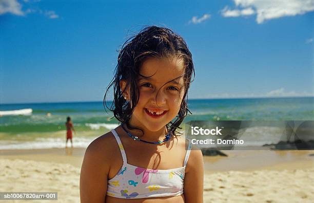 Girl On Beach Portrait Stock Photo - Download Image Now - 10-11 Years, Beach, Bikini