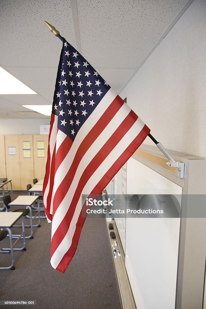 United States flag in high school classroom USA, Washington State, Bellevue, Interlake High School American Flag Stock Photo