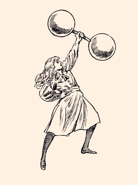 SHOW OF STRENGTH (XXXL) Show of strength of woman in 1890 19th century illustrations stock illustrations