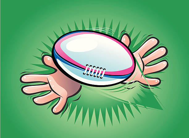 RUGBY Vector cartoon of hands catching a rugby ball rugby ball stock illustrations