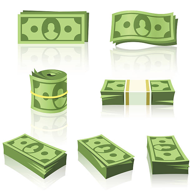 GREEN MONEY STACKS Set of a green money stacks. money bills and currency stock illustrations