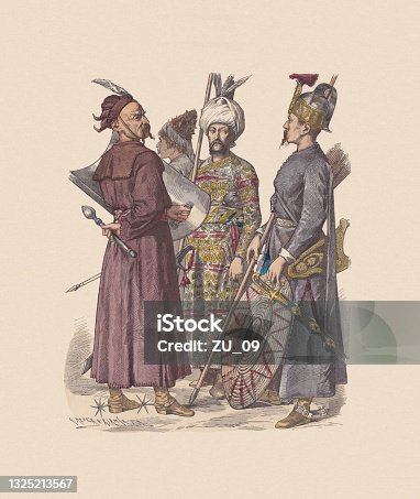 istock 17th/18th century, Turkish costumes, hand-colored wood engraving, published ca. 1880 1325213567