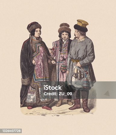 istock 19th century, Asian costumes (Russia), hand-colored wood engraving, published c.1880 1326407728