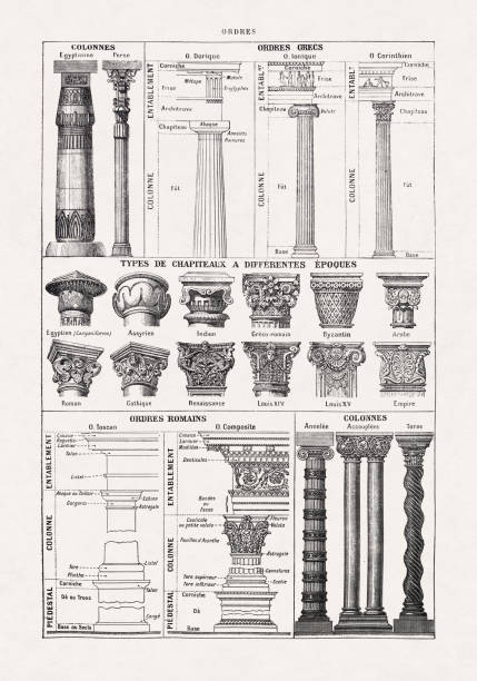 19th century illustration about architectural columns vector art illustration