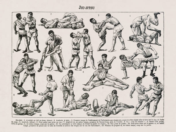 19th century illustration about Jiu-jitsu vector art illustration