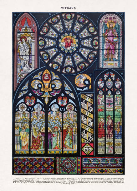 19th century Illustration about stained glasses vector art illustration