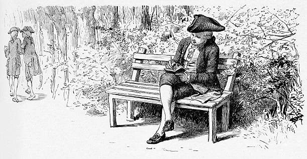 19th century illustration of a man sitting  and writing vector art illustration