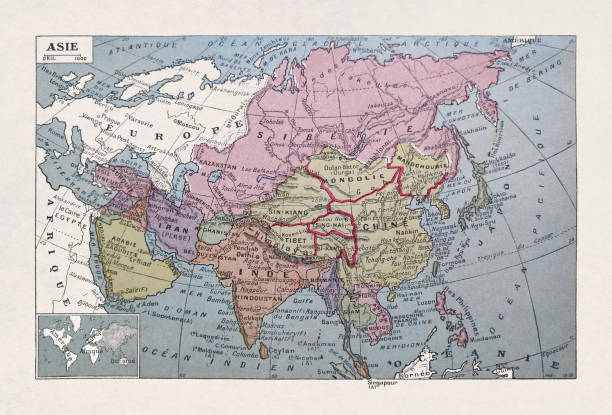 19th century map of Asia vector art illustration