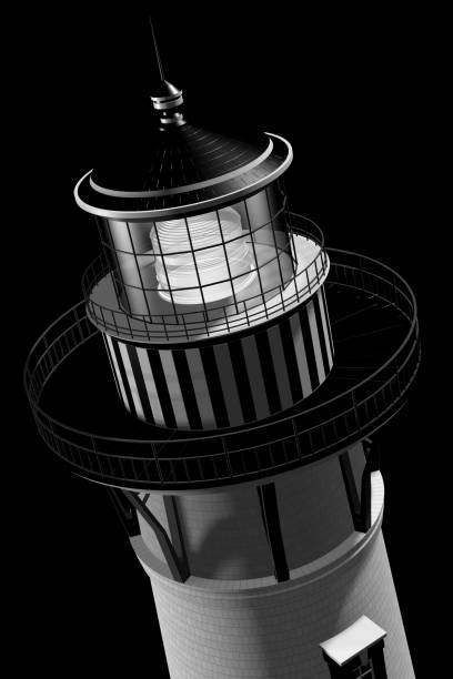 3d lighthouse on black background. vector art illustration