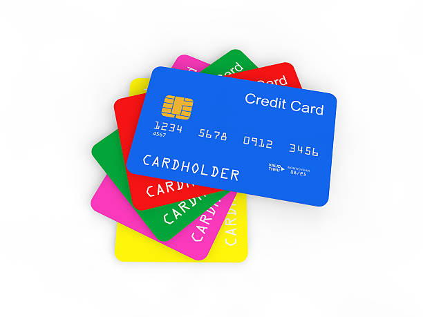 3d pile of credit cards 3d render of a pile of credit cards isolated on white background. pile of credit cards stock illustrations