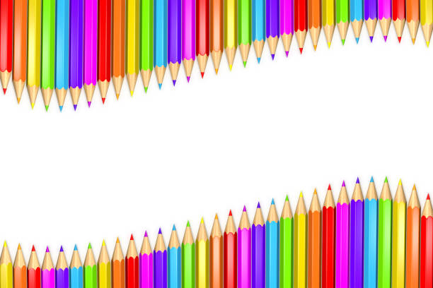 3d Rendered Illustration of a row or ribbon of rainbow colored pencils over white background with copy space in the middle. vector art illustration