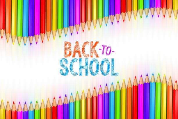 3d rendered illustration of Back to School graphic with ribbon of rainbow colored pencils over white background. vector art illustration