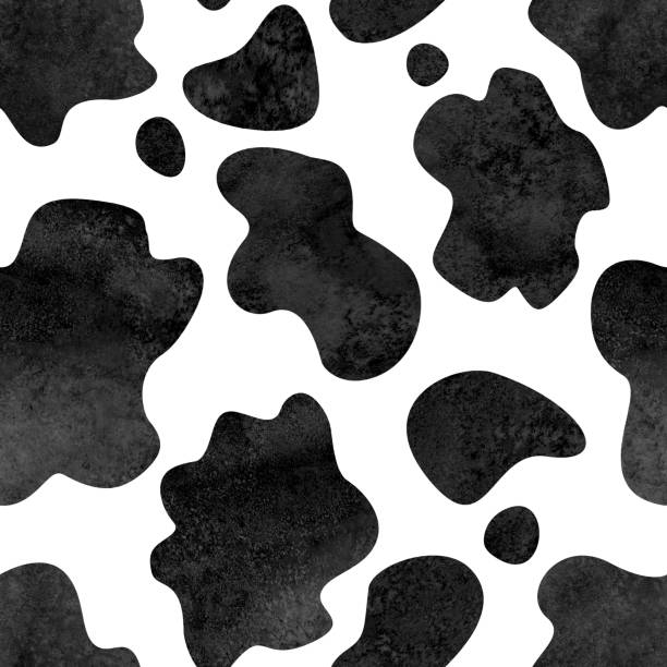 Abstract black and white cow spots seamless pattern background vector art illustration
